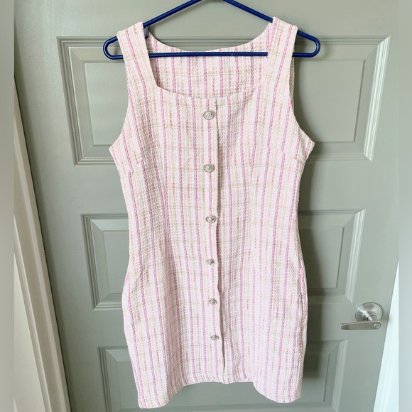 NEW-NEVER WORN! SHEIN Button Front Tweed Overall Dress - Picture 4 of 6